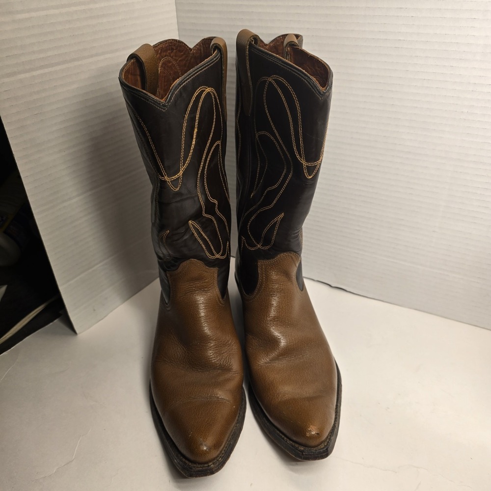 Roper Mens Two Tone Leather Western Cowboy Boots Brown Tan Pointed Toe 8.5D